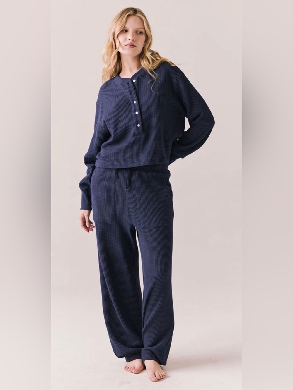 SET NWT Chaser Small Navy Waffle-knit Top and Joggers